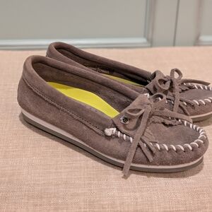 Minnetonka Grey Suede Moccasins
